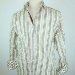 Robert Graham shirt cotton shirt green gold white Stripes M